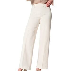 Spanx Ecru White Wide Leg Pull on Jeans Seamed Elastic Waist Trousers Large NWT